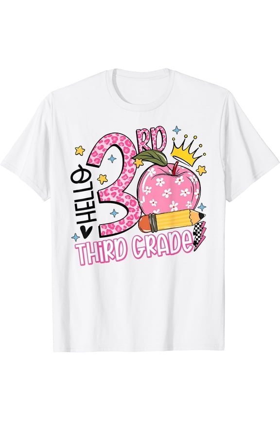 Hello 3Rd Third Grade Back To School Pink Leopard Teacher T-Shirt