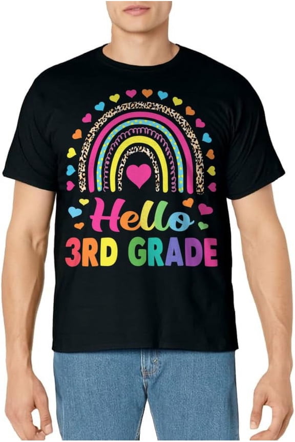 Hello 3rd Grade Teacher Leopard Rainbow Back To School T-Shirt
