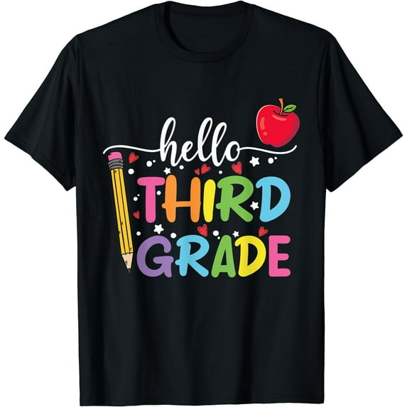 Hello 3rd Grade Teacher Student Back To School T-Shirt Black Large