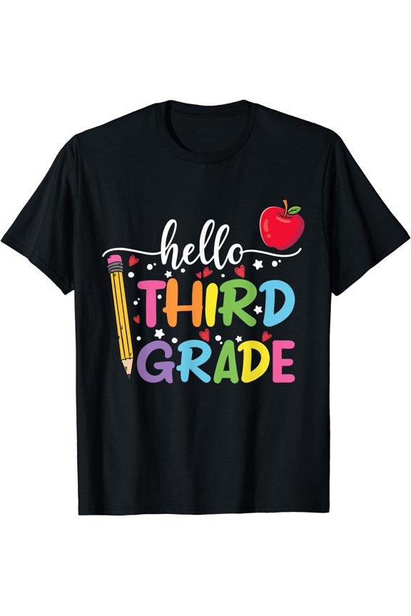 Hello 3rd Grade Teacher Student Back To School T-Shirt Black Medium