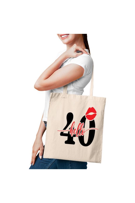 Hello 40 Red Lips Happy 40Th Birthday Tote Bag