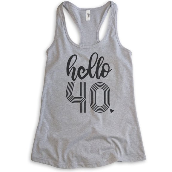 Hello 40 Tank Top, Ladies Racerback Tank Top, 40th Birthday Tank, Birthday Tank, 40th Birthday, B-day Tank, Heather Gray, X-Large