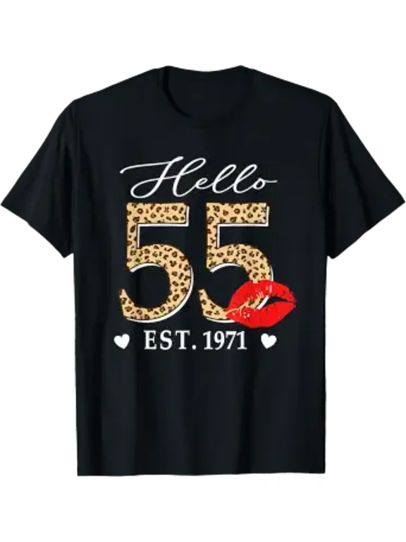 Hello 55 Fabulous Since 1971 55th Birthday Lips Leopard T-Shirt