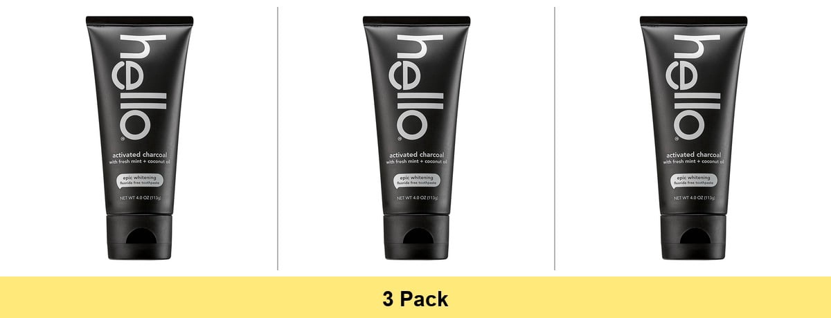 Hello Activated Charcoal Whitening Fluoride Free Toothpaste, 4.2 oz - 3 Pack