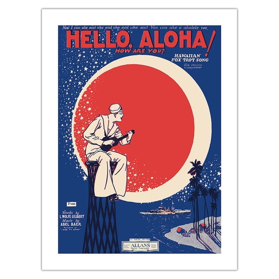 Hello Aloha! How are You? - Hawaiian Fox Trot Song - Vintage Hawaiian Sheet Music c.1940s - Bamboo Fine Art 290gsm Paper Print (Unframed) 18x24in