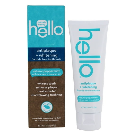 Hello Antiplaque Whitening Toothpaste Natural Peppermint 4.7 Oz. (Pack of 8)
