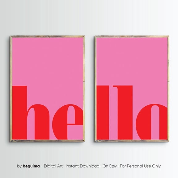 Hello Art Pink and Red Letters Entryway Sign, Set 2, Stretched Canvas