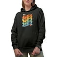 thumbnail image 1 of Hello Auntie with Cute Flower & Heart, Aunt Themed, Groovy Retro Wavy Text Merch Gift, Black Hooded Sweatshirt or Hoodie, Small, 1 of 5