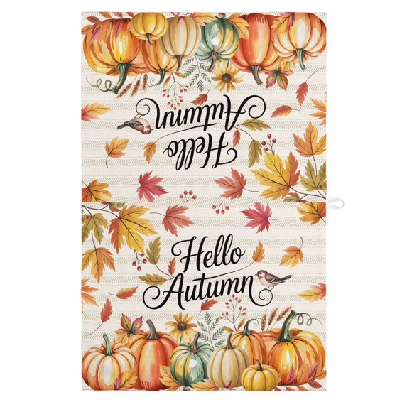 Hello Autumn 1 Pack Kitchen Towel, Water Absorbent Dish Towel, Thanksgiving Fall Pumpkins Botanical Decorative Hand Towels - Quick Drying Cloth for Cooking Baking, 18x28 Inch