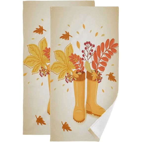 Hello Autumn Boot Hand Towels 2 PCS, Fall Maple Leaf Kitchen Towel Ultra Soft and Highly Absorbent,Decorative Fingertip Face Towel for Bathroom Hotel, 28.3"x14.4"