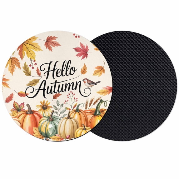 Hello Autumn Coasters Set of 2, Absorbent Coasters for Drinks, Fall Pumpkins Thanksgiving Maple Leaf Coaster for Desk Coffee Table Protection, Home Decor House Warming Gifts 4"
