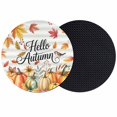 thumbnail image 1 of Hello Autumn Coasters Set of 2, Absorbent Coasters for Drinks, Thanksgiving Fall Pumpkins Maple Leaf Striped Coaster for Desk Coffee Table Protection, Home Decor House Warming Gifts 4", 1 of 8