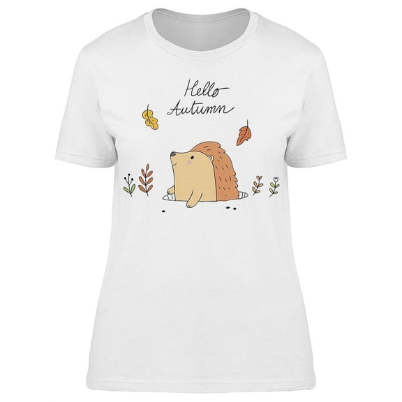 Hello Autumn Drawing Hedgehog T-Shirt Women -Image by Shutterstock, Female XX-Large