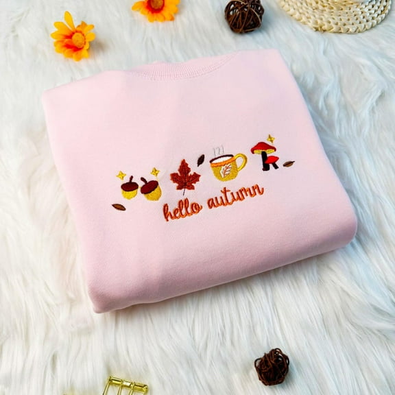 Hello Autumn Fall Embroidered Sweatshirt