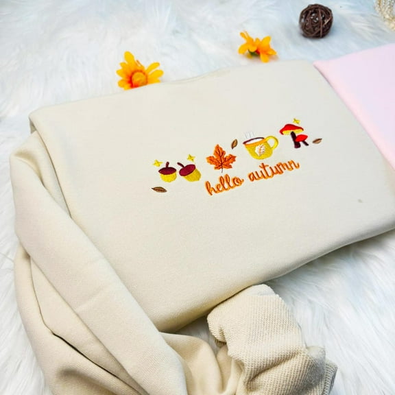 Hello Autumn Fall Embroidered Sweatshirt