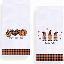 Hello Autumn Gnome Pumpkin Kitchen Towels and Dish Towels, 18 x 26 Inch Fall Harvest Thanksgiving Tea Towels for Cooking Baking Set of 2