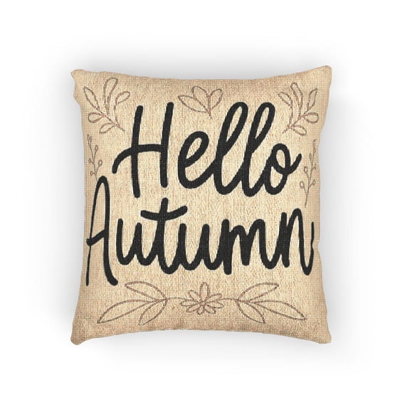 Hello Autumn Leaf Woven Pillow, Beige, Tan, Brown and Black, Cotton-Polyester Shell, Seasonal Fall Home Accent