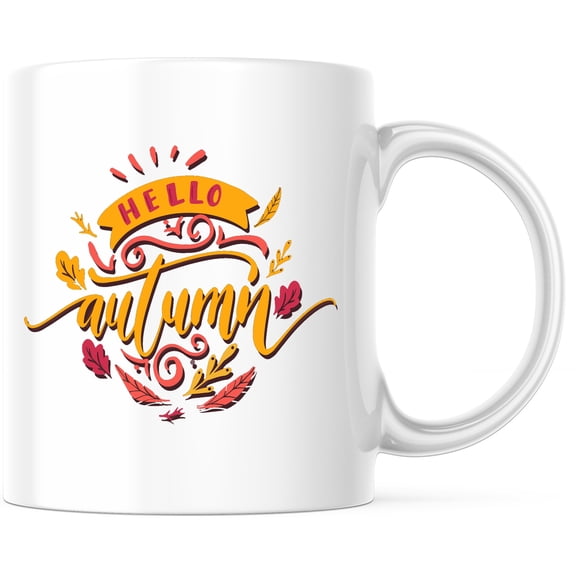 Hello Autumn Mug | Fall Season Mug | Autumn Leaves Mug | Autumn Decor Coffee Mug | Seasonal Tea Gift Mug - 11 Ounce Novelty Coffee Cup - WMUG0026