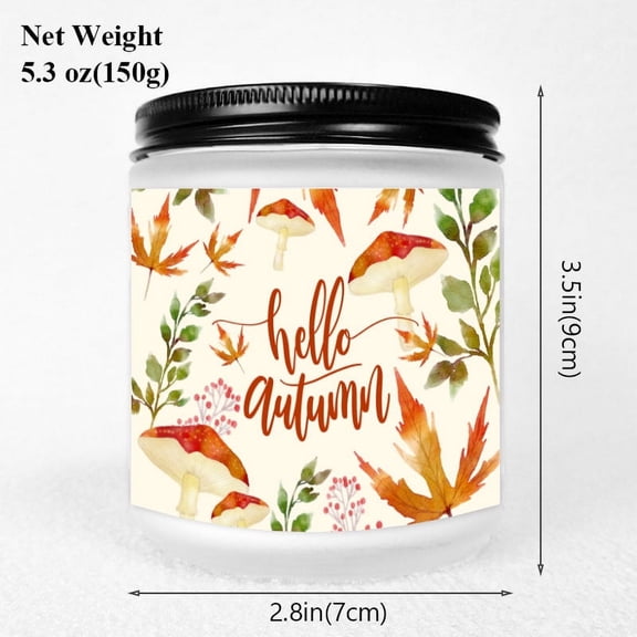 Hello Autumn Mushroom Themed Scented Candle Funny Gifts Idea for Women Woman Men Her Fall Themed Farmhouse September October Harvest Thanksgiving Day Autumn Aesthetic Seasonal Room Decoration