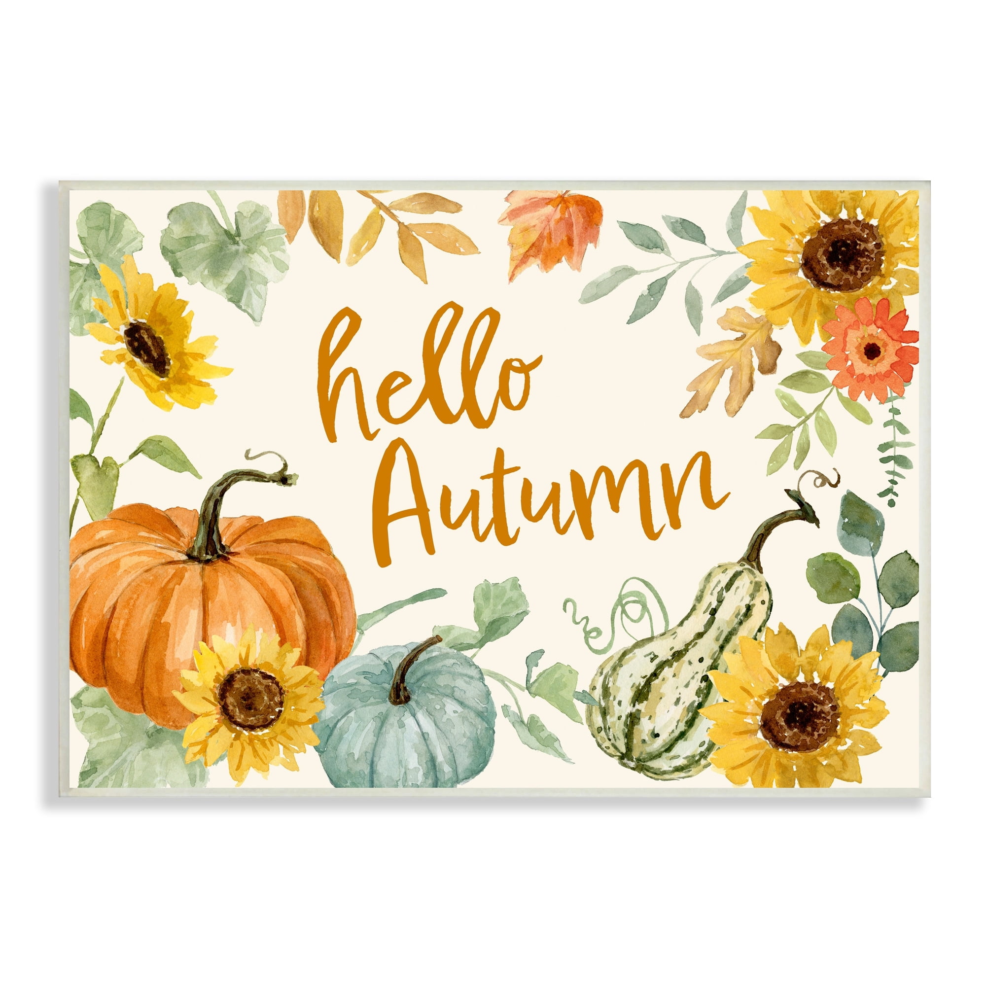 Hello Autumn Orange Calligraphy Fall Plants Border Botanical & Floral Graphic Art Unframed Art Print Wall Art