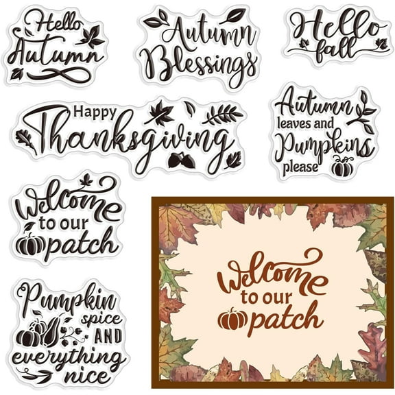 Hello Autumn Pumpkin Clear Rubber Stamps Happy Thanksgiving Greeting Words Reusable Silicone Transparent Seals for Card Making DIY Scrapbooking Journaling Photo Album Decoration 6.3 x 4.3inch