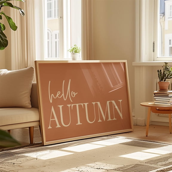 Hello Autumn Quotes Fall Welcome Sign Trendy Entrance Hall Wall Art Terracotta Girl Apartment Decor Poster, Unframed Poster Size 8x12