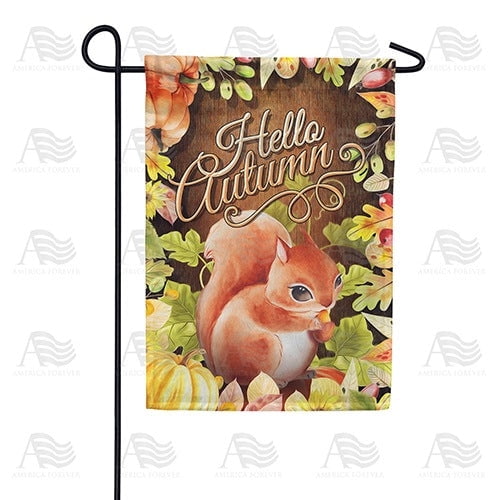 Hello Autumn Squirrel Cute Forest Wildlife Harvest Pumpkin Outdoor Welcome Accent, 12x18 POLE NOT INCLUDED