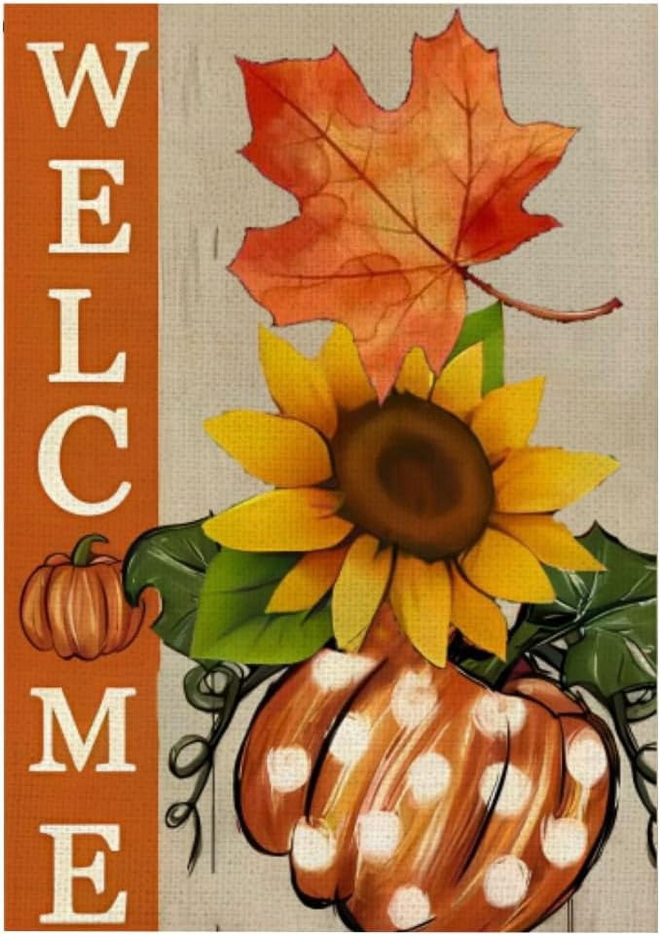 Hello Autumn Welcome Leopard Print Pumpkin Maple Leaf 12x18 inch Garden ...