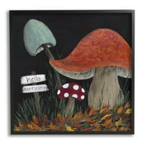 Hello Autumn Woodland Mushroom Forest Botanical & Floral Graphic Art Black Framed Art Print Wall Art