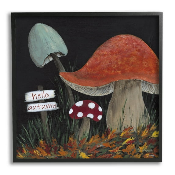 Hello Autumn Woodland Mushroom Forest Botanical & Floral Graphic Art Black Framed Art Print Wall Art