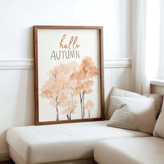 Hello Autumn poster, Neutral Fall Farmhouse Wall Art Unframed Paper Print