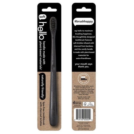 Hello BPA free Charcoal Bristle Toothbrush, Soft, 1 ea
