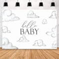 thumbnail image 1 of Hello Baby Baby Shower Backdrop White Clouds Baby Birthday Photography Background White Cloud Baby Shower Party Decorations Cake Table Banner Supplies Photo Studio Props, 1 of 3