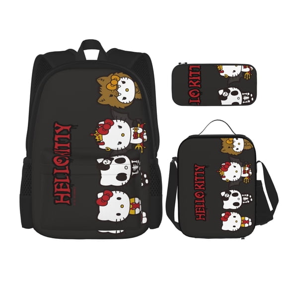 Hello Backpack Kitty Cat Animal Print Bookbag With Lunchbox For Women Gift 3pcs Backpack Set