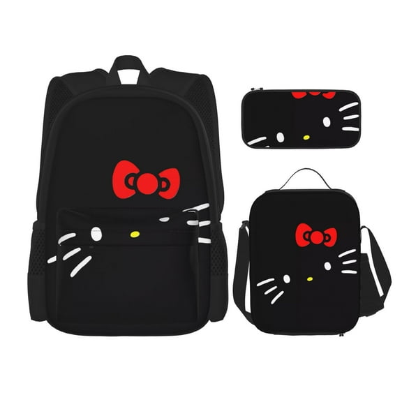 Hello Backpack Kitty Cat Backpack for Women 15 Inch Large Capacity Bookbag with Lunch Box Cute Lightweight Collage Bags
