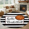 thumbnail image 1 of Hello Basketball Round Living Room Rugs 6 ft, Watercolor Black White Strips Sport Washable Area Rug with Non-Slip Sturdy Edge Binding Round Carpet for Kitchen Office Bedroom, 1 of 9
