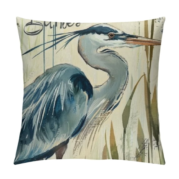 Hello Beach Decorative Throw Pillow Cover, Spring Blue Heron Bird Outdoor Pillowcase, Starfish Nautical Cushion Case Home Decor