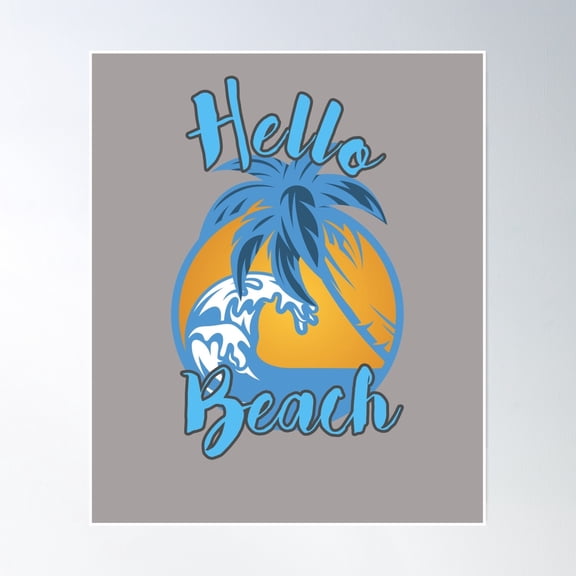 Hello Beach Palm Tree Wave Design Poster Wall Art, Modern Wall Decor, 8x12 UNFRAMED