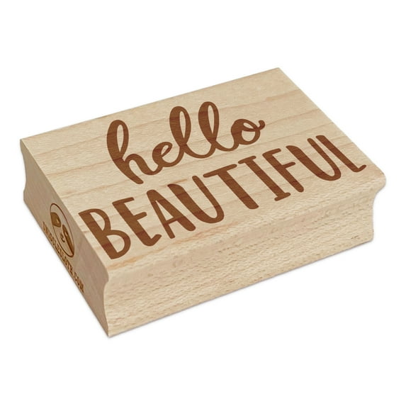 Hello Beautiful Fun Text Rectangle Rubber Stamp Stamping Scrapbooking Crafting - Large 2.5in