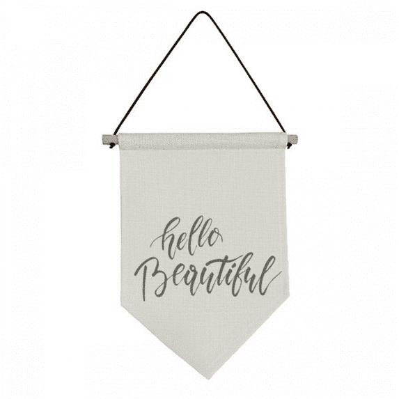 Hello Beautiful Quote Handwrite Canvas Flag Hanging Wall Art Decor Banner
