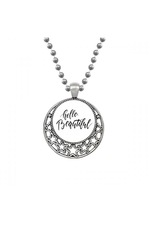 Hello Beautiful Quote Handwrite Necklaces Pendant Retro Moon Stars Jewelry