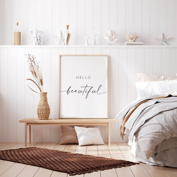 Hello Beautiful Sign Bedroom Wall Art, Unframed Paper Poster 8x10in