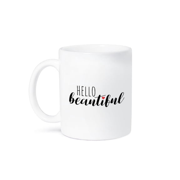 3drose, Hello Beautiful with Red Heart over the I. Black Lettering on White., 11oz Mug