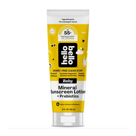 Hello Bello Baby Mineral SPF 55 + Sunscreen Lotion with Prebiotics for Infants, 3.0 fl oz