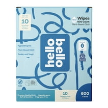 Hello Bello Baby Wipes, 600 Unscented Plant-Based Wipes, 10 Pouch Box (Choose Your Count)