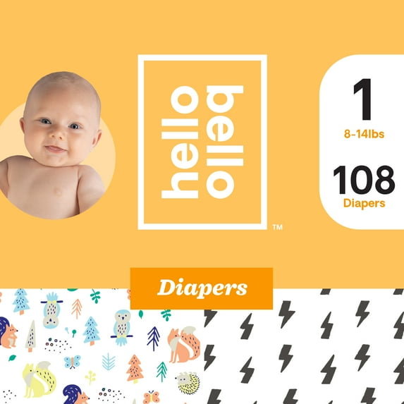 Hello Bello Club Box Diapers -Bolt Babes & Woodland Animals - Size 1 (108ct)