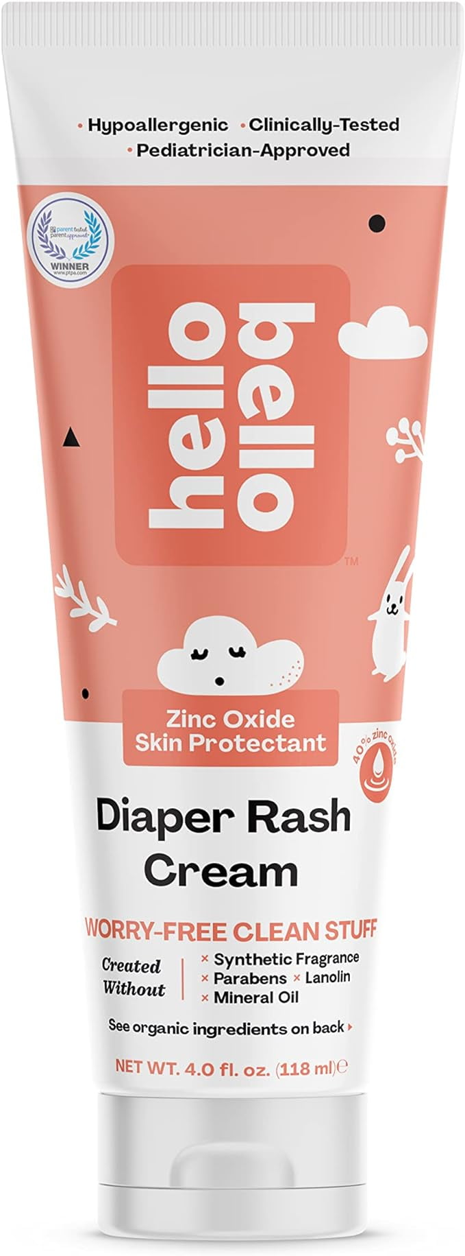 Hello Bello Diaper Rash Cream, Vegan CrueltyFree NonNano Zinc Oxide