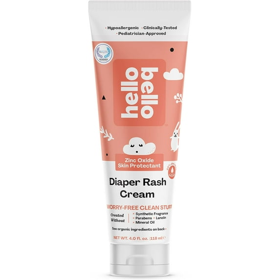 Hello Bello Diaper Rash Cream, Vegan Cruelty-Free Non-Nano Zinc Oxide, 4 fl. oz