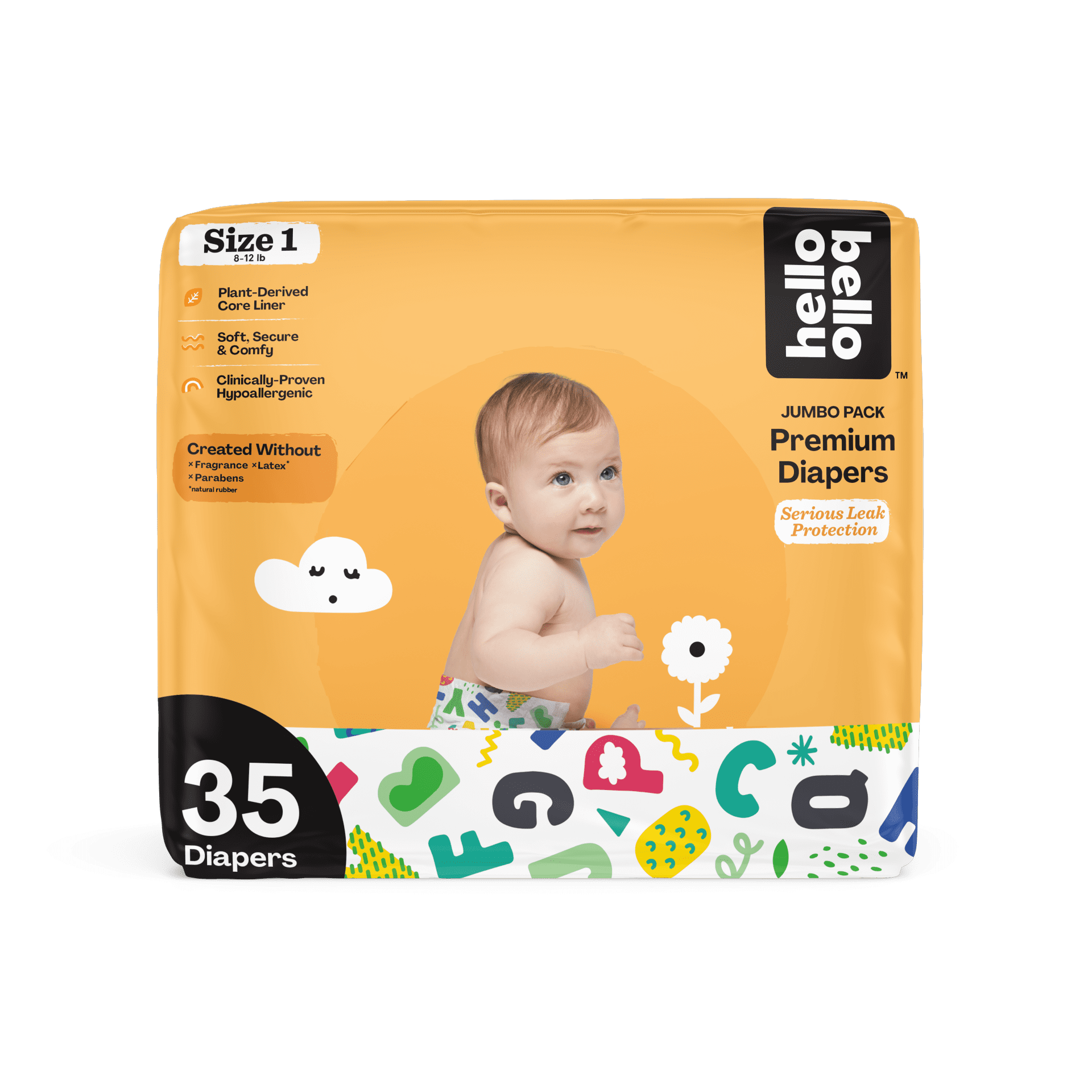 Hello Bello Diapers Jumbo Pack Size 1 Alphabet Soup , 35 Ea