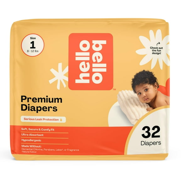 Hello Bello Diapers, Size 1 (8-12 lbs) Superstars, 32 Count of Premium Disposable Baby Diapers, Hypoallergenic with Soft, Cloth-Like Feel C3